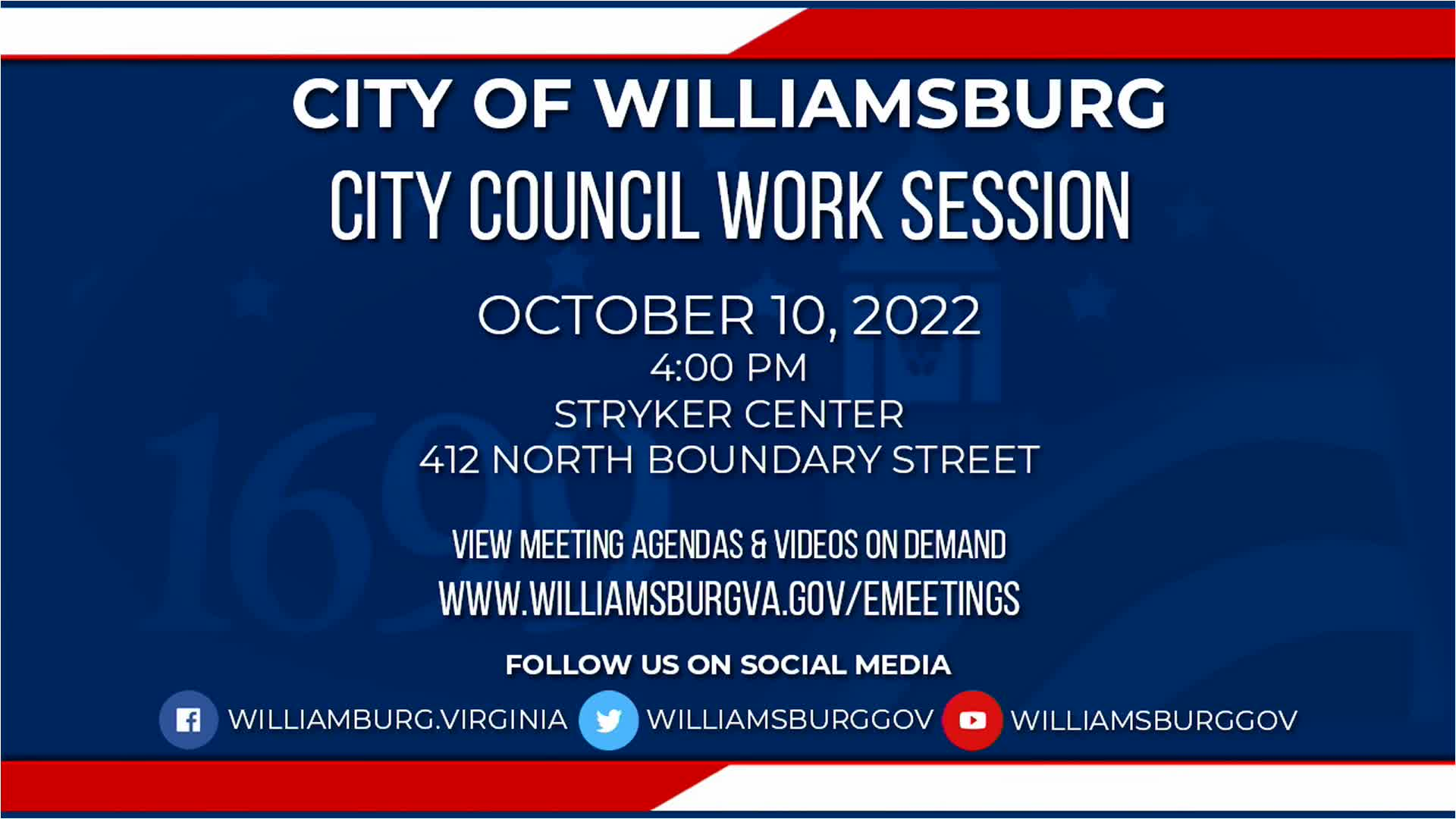 Thumbnail image for Williamsburg City Council Work Session Rebroadcast - October 10, 2022
