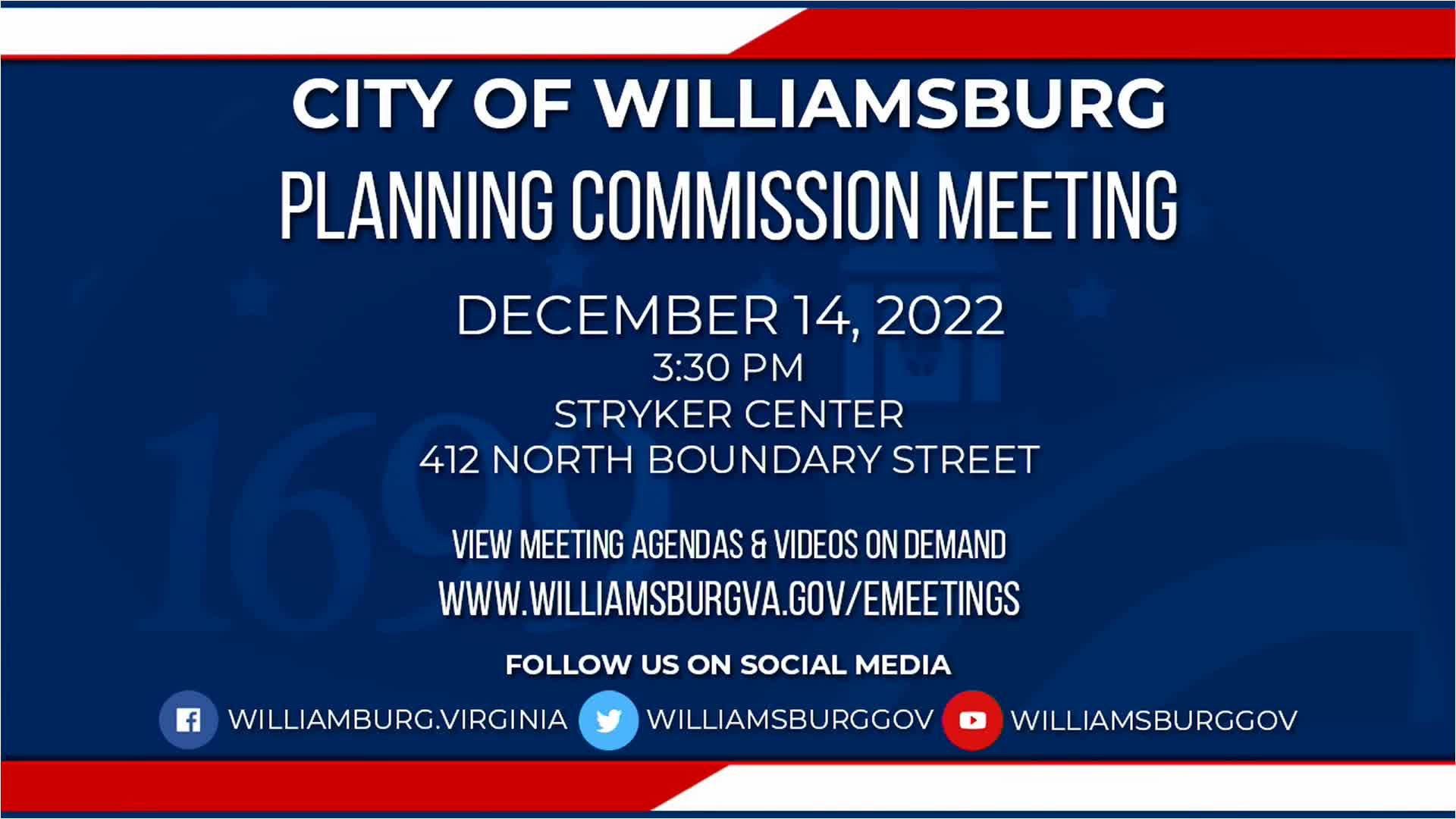 Thumbnail image for Williamsburg Planning Commission Rebroadcast - December 14, 2022