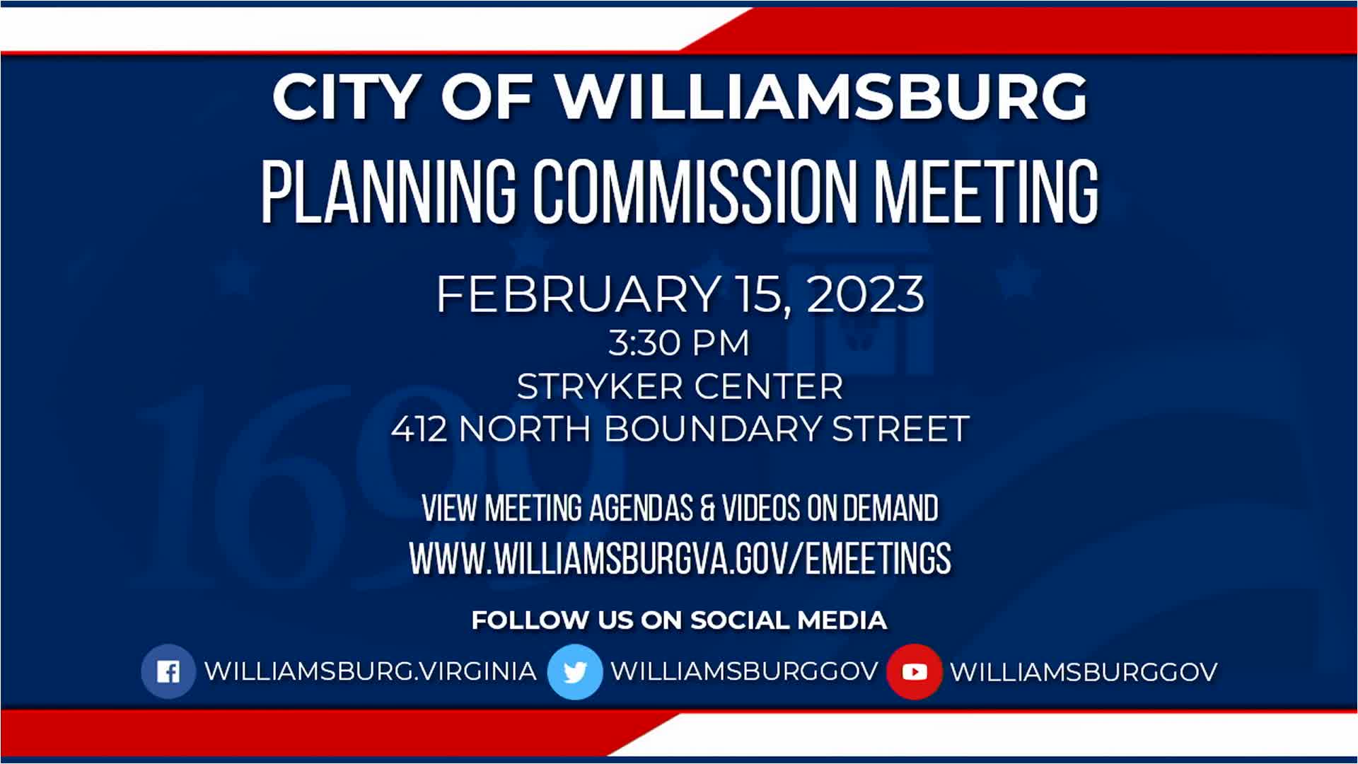 Thumbnail image for Williamsburg Planning Commission Rebroadcast - February 15, 2023